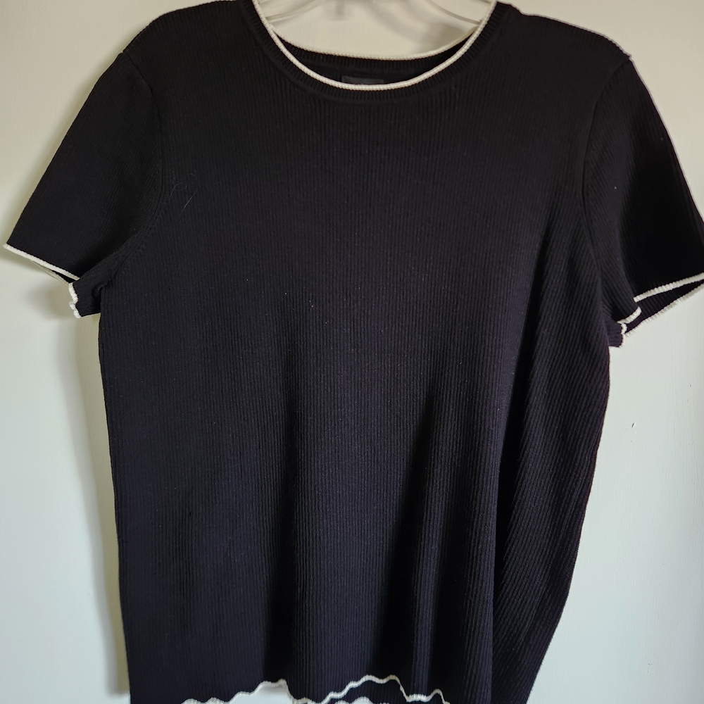 Worthington Black Ribbed Tee with White Trim
